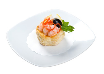 Canapes with   prawns  and lemon.closeup