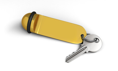 Hotel key with golden keyring
