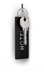 Hotel key with plastic keyring hanging