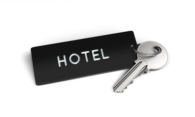 Hotel key with plastic keyring on the floor