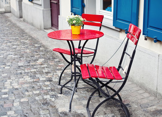 romantic coffee table in old European town