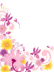 Colored floral background  with ornament and flowers