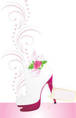 Elegant female shoes with sticker. Vector