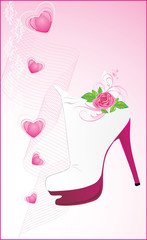 Elegant female shoes with hearts. Vector
