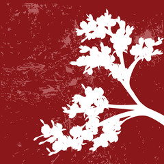 White branch with grunge on grey background