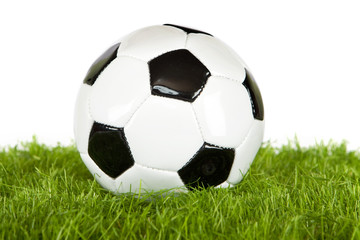 Soccer ball on green lawn