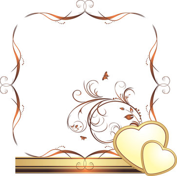 Hearts and sprig. Decorative frame for design. Vector