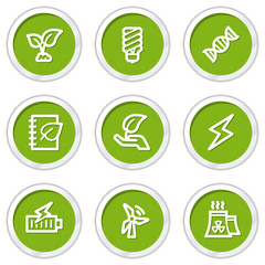 Ecology web icons set 5, green circle buttons