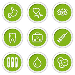 Medicine web icons set 1, green circle buttons