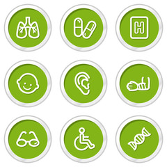 Medicine web icons set 2, green circle buttons