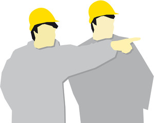 Zwei Bauarbeiter schauen in eine Richtung