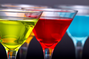 Colorful martini cocktail drinks