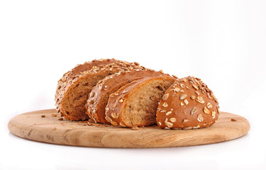 Bread with sunflower seeds isolated on white