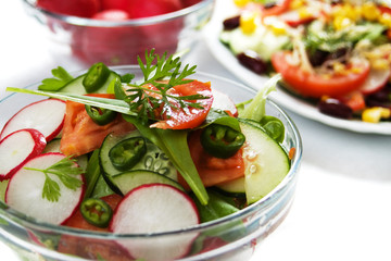 Radish tomato and cucumber salad