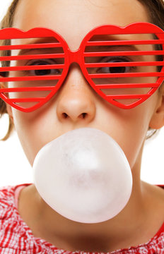 Young Girl With Bubble Gum Baloon