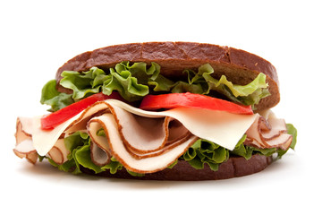 Turkey sandwich on white background