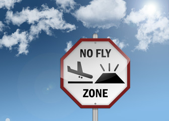 Road Sign "No Fly Zone - Grounded Aircraft / Volcano"
