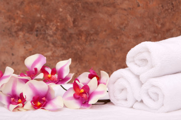 Spa towels and orchid