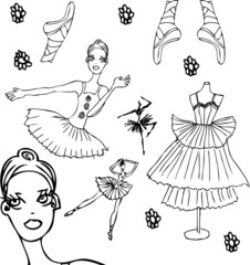 Ballet tattoo icons set woman