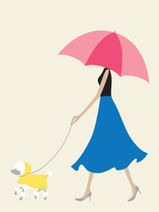 Umbrella Girl Walking the Dog