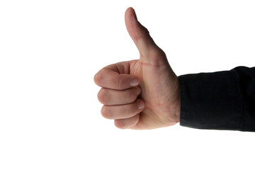 caucasion male hand showing thumps up - isolated on white