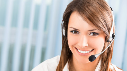 Support phone operator in headset at workplace