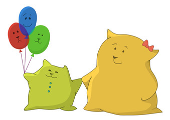 Mother and child pillows with baloons