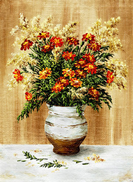 Marigold in a ceramic pot