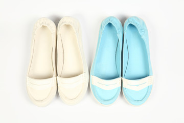 blue and white women shoes with white background
