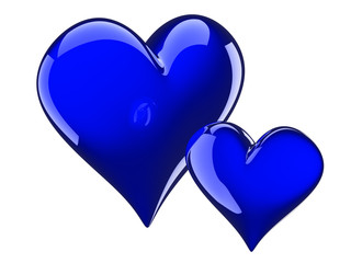 two glossy blue hearts