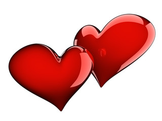 two glossy red hearts