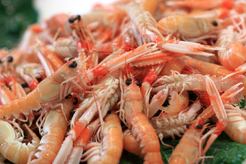 Boiled prawns on market