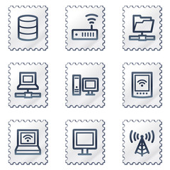 Network web icons, white stamp series