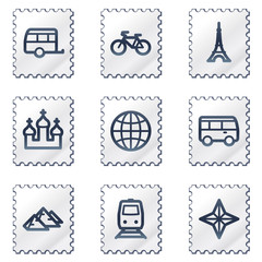 Travel web icons set 2, white stamp series