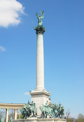 Fototapeta na wymiar Archangel Gabriel on column at the Heroes' Square