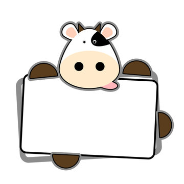 Funny cow holding blank label