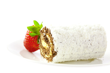 sweet rolls and strawberries isolated on white