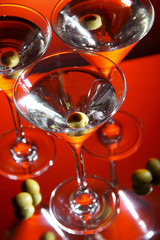 Martini glass with olive inside