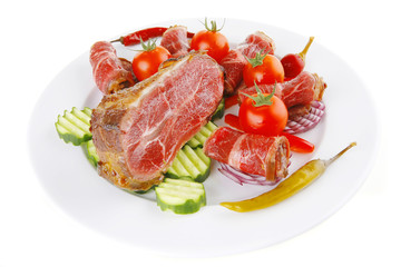 served beef rolls with chunk on white