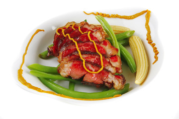 meat served on white with mustard