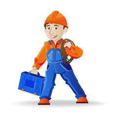 man in a helmet and tools