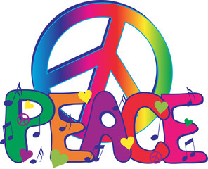 Peace sign and text