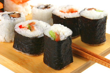 mixed plate of salmon sushi