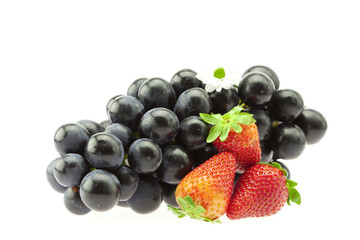 grape and strawberry isolated on white