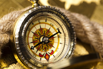 Close up view of the compass on old map