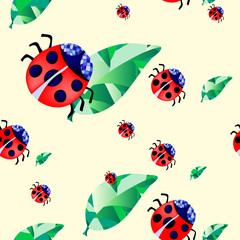 Vector illustration of pattern with ladybirds and leaves