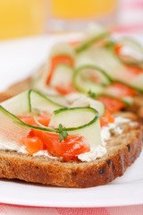 Toast with vegetables and fish