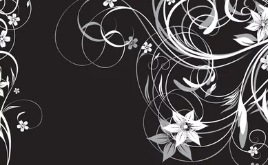 Crédence de cuisine en verre imprimé Fleurs noir et blanc abstraction florale en noir et blanc
