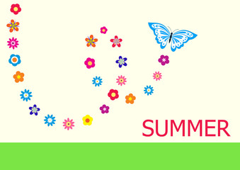 Summer vector card with butterfly and flowers
