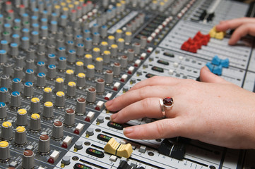 Professional sound mixer closeup
